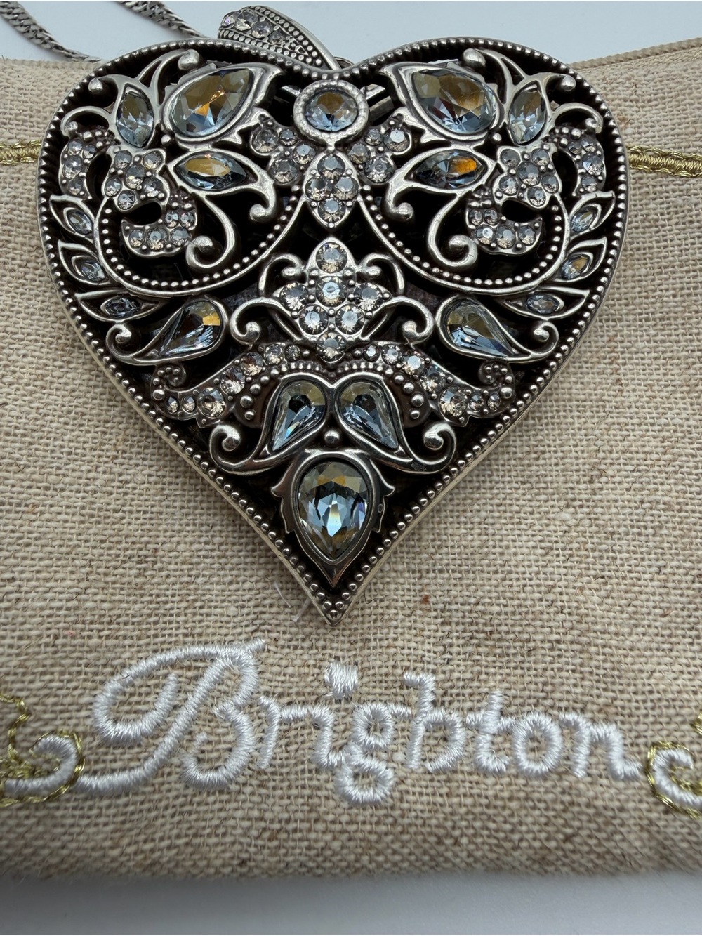 Brighton Silver Queen of the Waters Pendant Heart with Clear Crystals